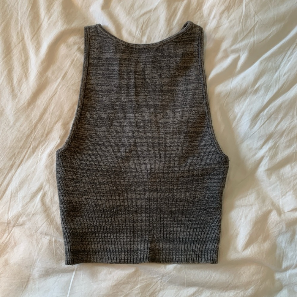 Hollister Ribbed High-Neck Crop Tank Top - Heather Gray